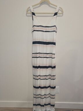 NWT Splendid White Maxi Dress with Navy & Blush Stripes